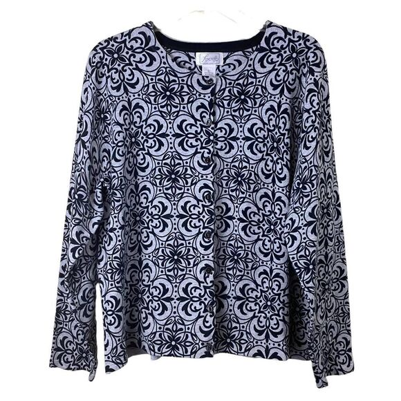 Foxcroft Floral Gray Black Cardigan - Picture 1 of 8